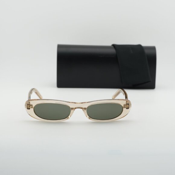 Saint Laurent SL557 SHADE 004 Sunglasses Transparent Nude Oval Frame,Grey Lenses